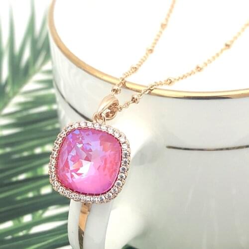 11.11 Sale Trending Jewelry Square Designer Pendant Necklace made with Colorful Austrian Crystal for Women Party Bijoux Gift