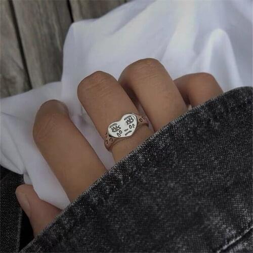 2pcs Kpop Creative Cry Face Rings New Trendy Fashion Female Resizable Ring for woman Bar Night Club Aesthetic Jewelry Gifts