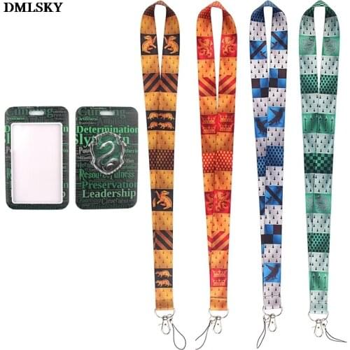24pcs/lot MD116 DMLSKY Magic School Lanyard Keychain keys Badge ID Mobile Phone Rope Kids Gifts Lanyard With Card Holder Cover