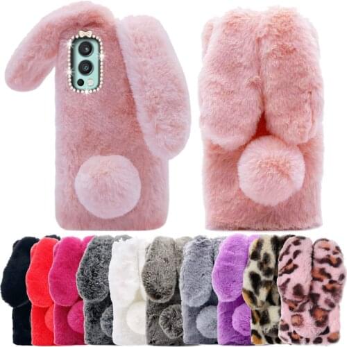 3D Rabbit Ears Fur Plush Phone Case For Oneplus Nord 2 N200 CE N10 N100 5G 9R 9 8 8T 7 7T 6 6T 5 5T 3 3T Pro Warm Phone Cover