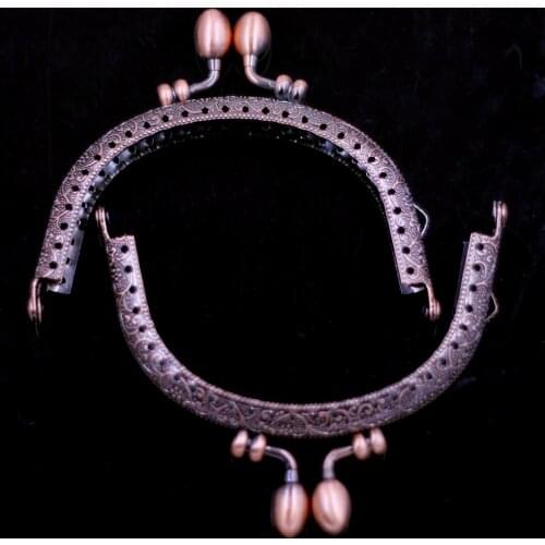 9.5cm Copper Tone Metal Purse Frames Kiss Clasp Clutch Buckles Pattern Engraved Flower Bud DIY Handbag Handle with Sewing Holes