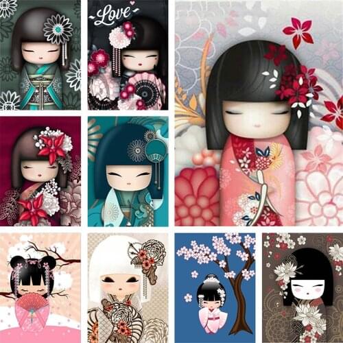 5D DIY Diamond Painting Cross Stitch Japanese Doll Cartoon Diamond Embroidery Mosaic Home Decoration Handmade Gift