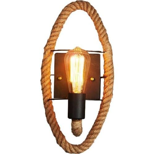 American Vintage Wall Lamps Hemp rope wall light iron Wandlamp LED E27 4W Edison Bulb Bedroom restaurant corridor bar 110v 220v