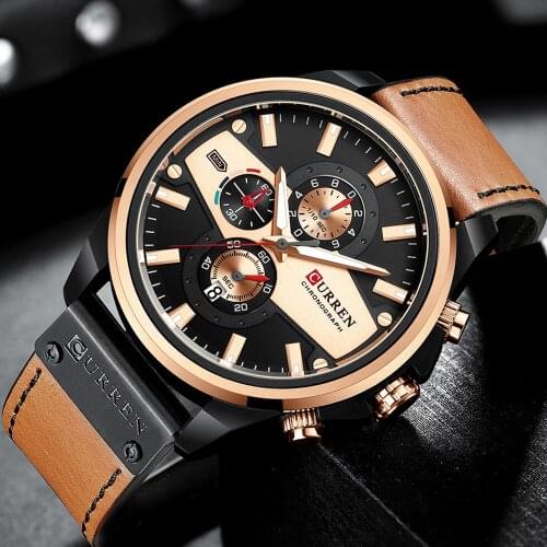 CURREN Casual Sport Mens Watch Fashion Leather Wristwatches Clock for Male Chronograph Quartz Watches New