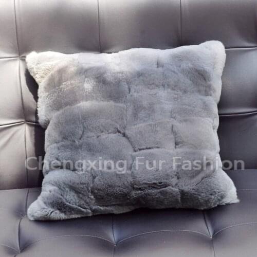 CX-D-22 50x50cm Home Decora Rex Rabbit Fur Patchwork Sofa Cushion Covers