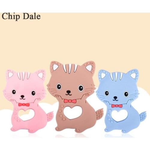 Chip Dale 1pcs Food Grade Animal Silicone Teethers Cat Shaped Baby Ring Teether Infant Silicone Chew Charms Kids Teething Gifts