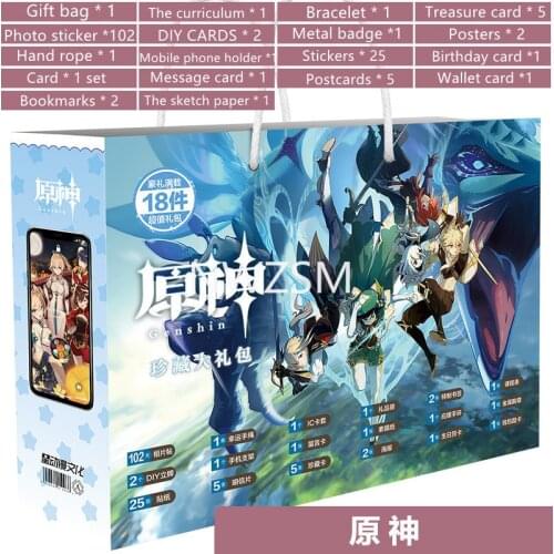 Game Genshin Impact Lucky Gift Bag bracelet badge Postcard Poster Badge Stickers Bookmark Gift