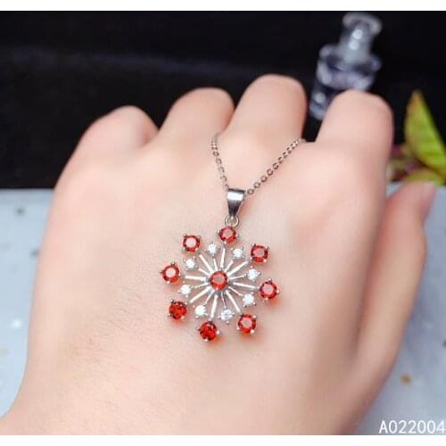 KJJEAXCMY Fine Jewelry 925 Sterling Silver inlaid Natural gemstone Garnet Female Pendant Necklace trendy Support test