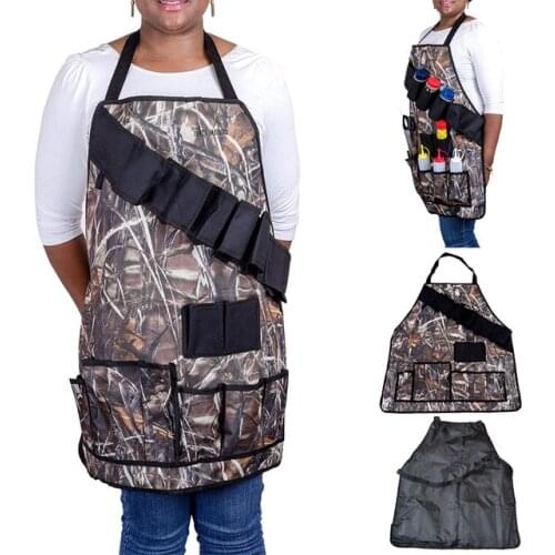 Camouflage Outdoor Picnic BBQ Grill Apron With Tool Pockets and Beer/Spice Bottles Holder