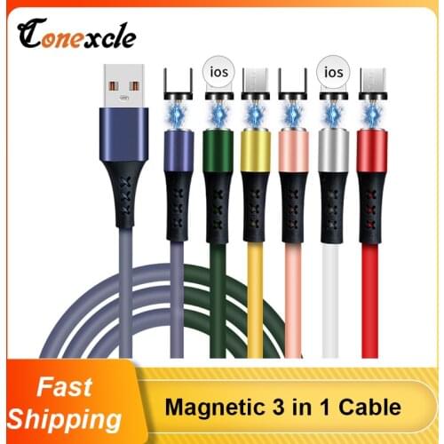 Conexcle Magnetic Micro USB Cable Magnet Plug Type C Charge 3 In 1 Cord for iPhone Huawei Samsung XiaoMi Magnet Charge Wire