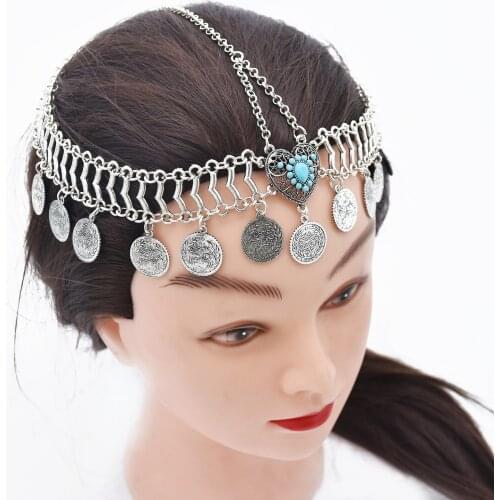 Arab Metal Coin Forehead Chain Gold Color Middle Eastern Hair Chain Africa Hair Clip Jewelry Ethiopia Dance Hair Decoration