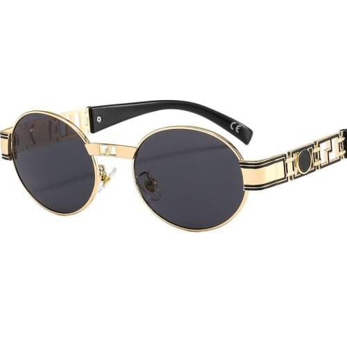 Fashion Oval Steampunk Sunglasses Men Round Punk Sun Glasses Black Metal Gothic Style New Women UV400 Shades Male Female Mirror