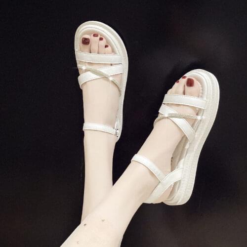 Soft Leather Fashion Outside Wearing Sandals 2021 New Rhinestone Network Popular Flat-bottomed Students Fairy Wind Sandals Super