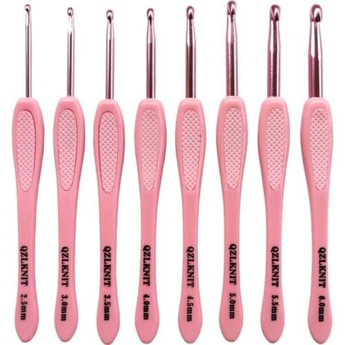 8Pcs/Set Crochet Hook Set Plastic Handles Aluminum Knitting Needles