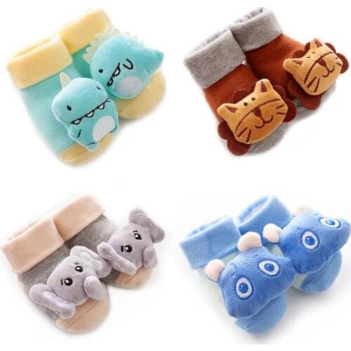 Cartoon Baby Anti-Slip Socks Shoes Newborn Infant Rattle Cute Autumn Boy Girl Floor First Walkers Booties Cotton Doll Warm Socks