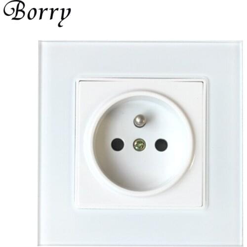 New outlet french standard wall outlet Wall Mounted Crystal Glass Panel Socket Grounded 16A French Standard Electrical Socket