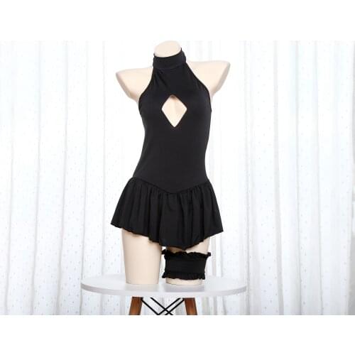 New Sexy Black Halter Passion Hollow Tight Lingerie Bodysuit Women sukumizu Lingerie Set Cosplay Lingerie