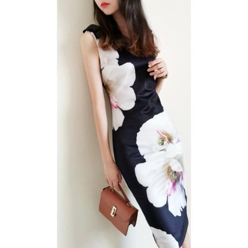 2020 New Autumn Spring Collections Floral Print Elegnt Bodycon Bow V Neck Dress UK Fashion