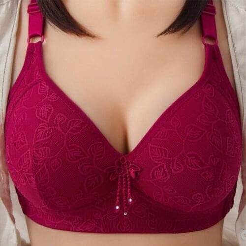 Fall/winter large size thin anti-drooping gathered underwear bra without magnet and steel ring ladies bra underwear