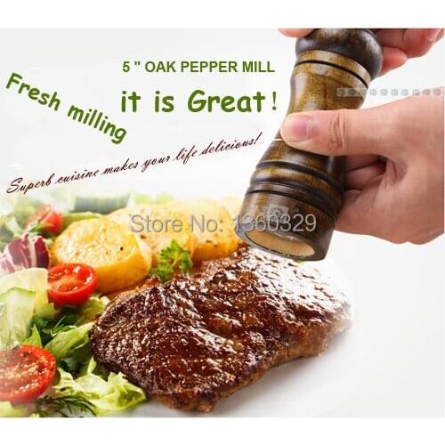 Wholesale Cooking Tool Oak Pepper Salt Grinder Spice Temperos Shaker Cruet Galheteiro Barbecue kitchen Accessory Free shipping