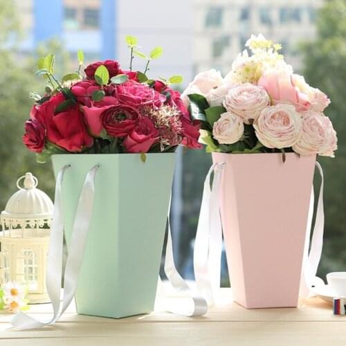 Kraft Paper Gift Bag Flower Box Waterproof Handbags Plastic Flower Box Rectangular Hand Carry Flower Arrangement Gift Flower Bag