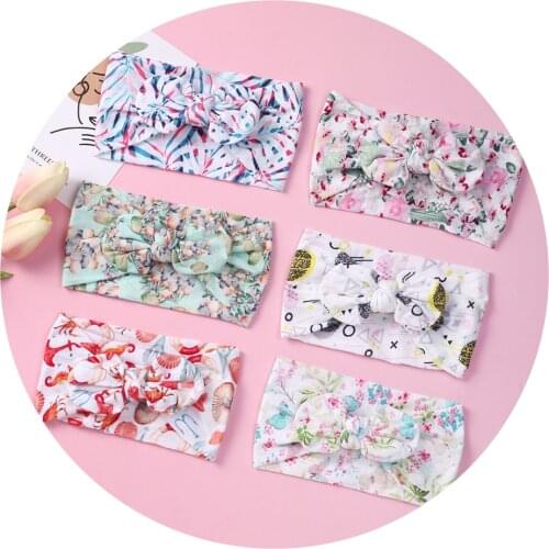 Print Bows Baby Hair Accessories Rabbit Ear Girl Hairband Turban Headbands Headwear For Kids Baby Wide Head wrap Christmas Gifts