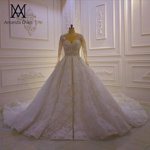 Robe mariage femme Long Sleeve Lace See Through Back Wedding Dress