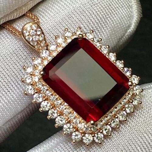 Rubillite Tourmaline Pendant Real 18K Gold Rose 100% Natural Rubillite Tourmaline 7.3ct Gemstones Diamond Pendant Necklace
