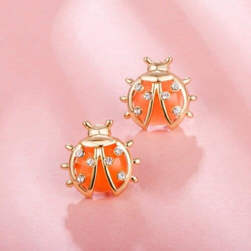 Small Ladybug Stud Earrings Animal Clear Crystal Spots Stone Ladybird Beetle Earrings Fashion Jewelry For Women Girl Gifts 2021
