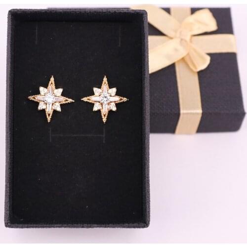 North star shape brass ear stud with cz for festival gift to friend and mother beauty diy jewelry buy 1 get 1 free box