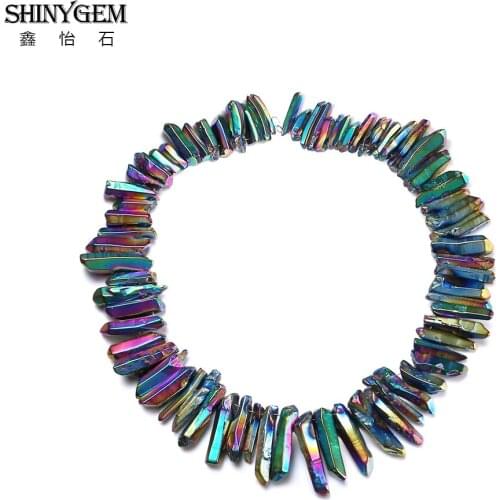 SHINYGEM Rainbow Druzy Crystal Pillar Wholesale Irregular Natural Stone Crystal Point Genuine Gem Stone Beads For Jewelry Making