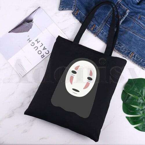 Spirited Away Black Canvas Print Shopping Bags Girls Fashion Life Casual Pacakge Hand Bag