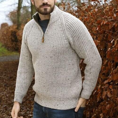 Loose Mens Thick Knitted Sweater Solid Color Pullover Tops Long-Sleeve Stand-Up Collar Zipper Warm Outerwear Blouse Winter