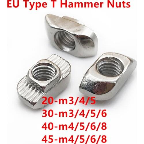T-nut M3 M4 M5 M6 M8 Hammer Head T Nut Fasten Slot Nut Connector Nickel plated for 20 30 40 45 EU Aluminum Extrusion Profile