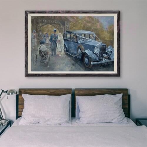 T019 Retro Racing Car Classic Painting Wedding car 50 Custom Silk Poster Home Deco Wall Art Christmas Gift
