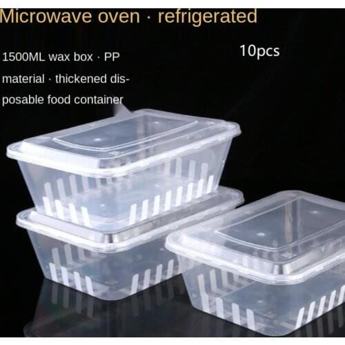 10pcs Large Capacity 1500ml with Lid Thick Sealed Disposable Lunch Box Bento Box PP Material Takeaway Packing Box Storage Box