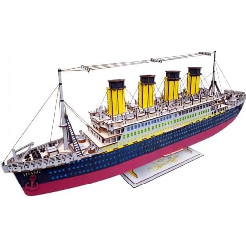 XA-G033 Wooden Toys 3D Boat Ship Titanic Jigsaw Puzzle With Box Assembly Kits Educational Gifts For Kids Adults DIY