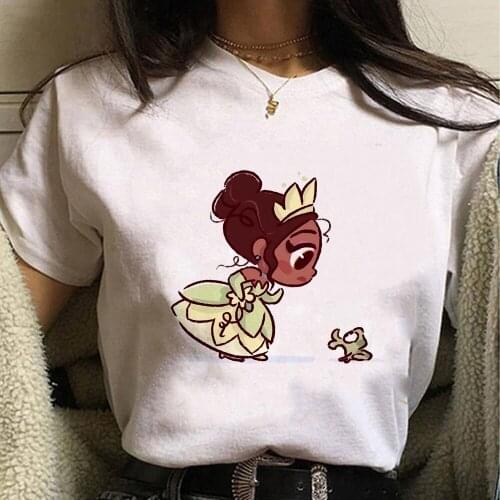 Disney Princess Tiana and Frog Kawaii Harajuku T Shirt Women Cute T-shirt Grunge Aesthetic Graphic Tshirt Fashion Top Tee Female