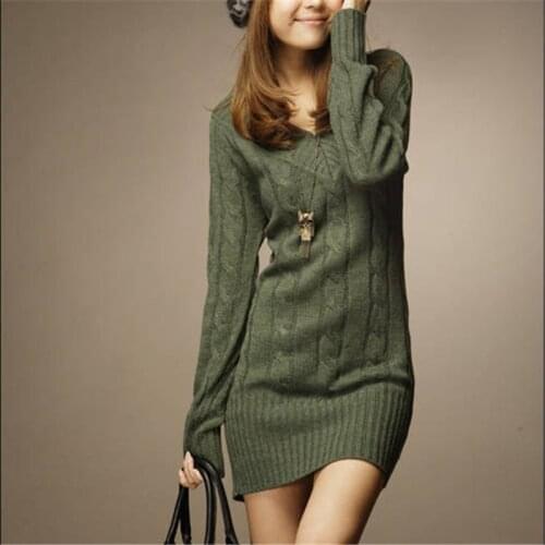 Army green turtleneck sweater women Korean style fem me 2019 Autumn winter knitwear pull over plus size V neck sexy fashion