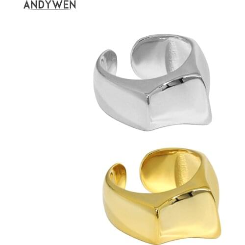 ANDYWEN 925 Sterling Silver Gold Thick Resizable Rings Geometric Irregular Large Women Luxury Fashion Fine Jewelry Gift