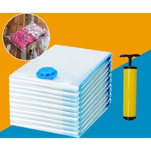 12~1pcs Organizer Vacuum Storage Compressed Bags Travel Saving Space Packing Clothes Quilts Blanket Suction Bag Manual Hand Pump