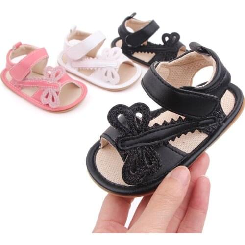 2021 New Cute Baby Girls Bowknot Princess Shoes Toddler Summer Shoes Non-slip Rubber Sole Baby PU Shoes Size 0-18M