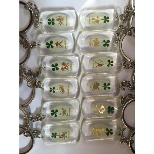 Free shipping 24 pcs lovely jewelry twelve constellations style real four leaf clover keychain