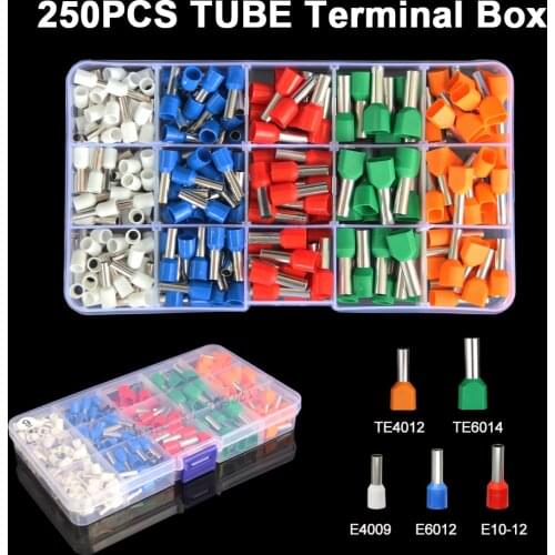 250pcs Tube Terminal Kit Ferrule Insulated Dual Double Wiring Tubular Bootlace Cable Wire Connector Mixed Crimp Suit Set