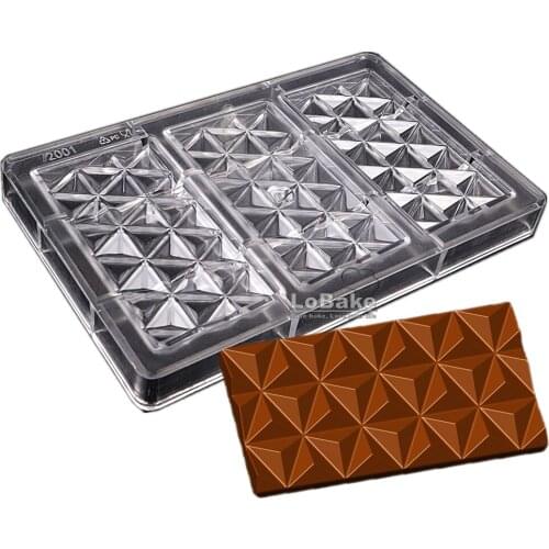 3 cavities rectangle geometric lozenge diamond cube shape polycarbonate chocolate mold candy mould fondant pan DIY baking tools