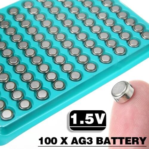 100pcs 1.5V AG3 Button Batteries For Small Electronic Devices LR41 SR41 Lithium Cell Coin Battery Calculators Watch Toy Battery