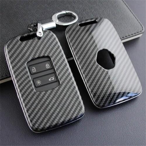 Carbon Fiber TPU Car Key Case Fob Bag Holder ABS Hard Shell Cover Parts Fit For Koleos 2017-2019 Kadjar Megane