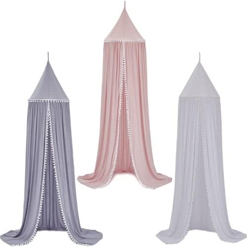 Baby Bed Curtain Canopy Children Room Crib Netting Tent Newborn Infants Cotton Hung Hairball Dome Mosquito Mesh Photography Prop