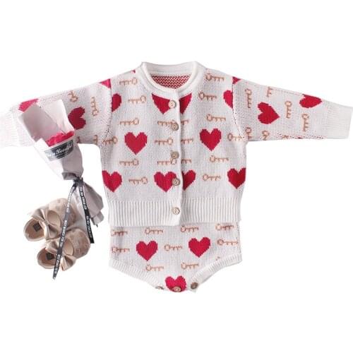Valentines Day Baby Knit Heart Print Romper Girls Crochet Rompers Toddler Brand Spring Onesies Infant Knitting Cotton Romper