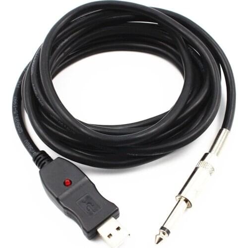 Dhl or fedex 50pcs Guitar Bass 1/4 6.3mm To USB Interface Link Connection PC Audio Adapter Converter USB Guitar Cable 3M